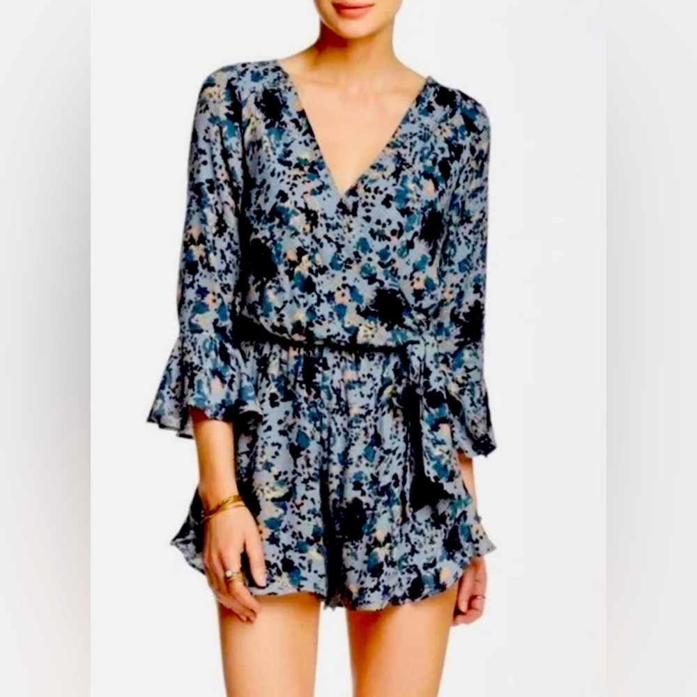 Free People All The Right Ruffles Romper Indigo Blue